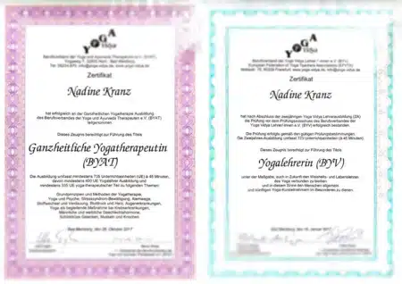 Zertifikat Yogalehrerin & Yogatherapeutin BYV Yogalehrer Zertifikate Nadine Kranz