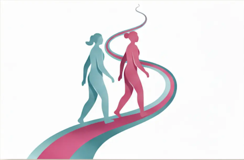 Visual in Wasserfarben, dass zwei Menschen auf einem geschlungenen Weg zeigt.